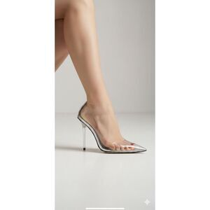 Good American Women's CINDER-F*CKING-RELLA Clear Stiletto Pumps Size 11.5